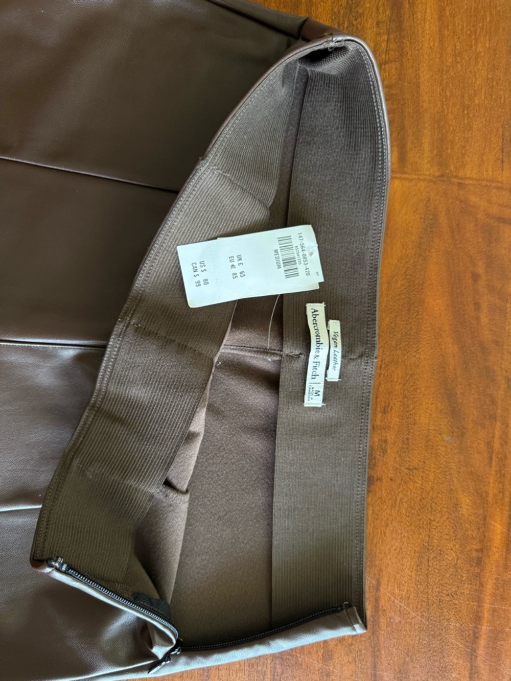 Abercrombie & Fitch Vegan Leather Pants Medium Brown NWT Straight Flare Leg - Picture 2 of 4